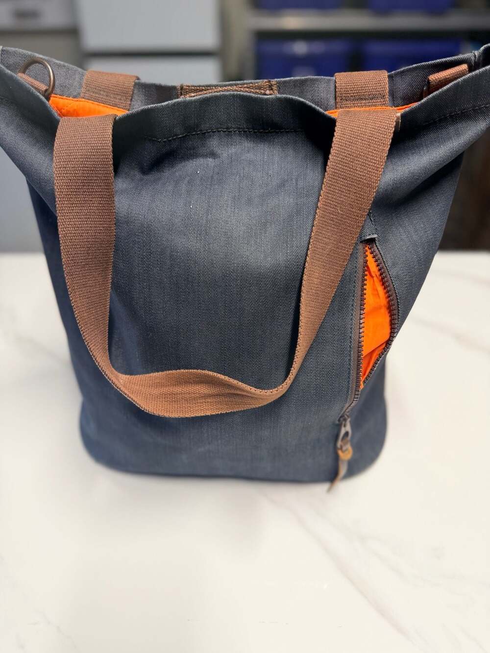 Incase Denim Tote Bag with Orange Quilted Lining